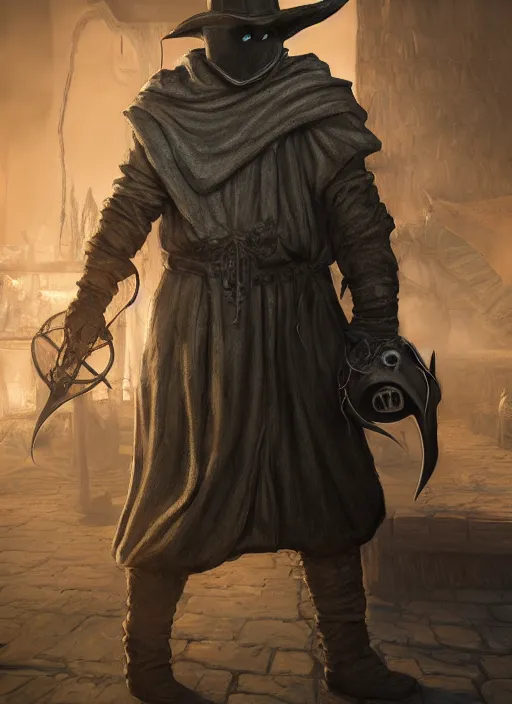 Image similar to plague doctor ultra detailed fantasy, elden ring, realistic, dnd character portrait, full body, dnd, rpg, lotr game design fanart by concept art, behance hd, artstation, deviantart, global illumination radiating a glowing aura global illumination ray tracing hdr render in unreal engine 5