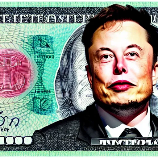 Image similar to Elon Musk on a 100 dollar banknote. High detailed, realistic.