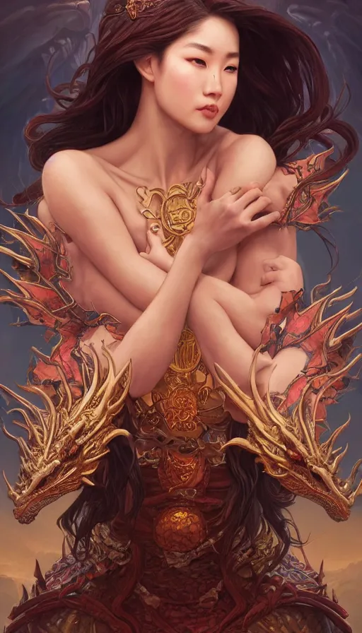 Image similar to dragon queen, captured, perfectly-centered-Portrait of the most beautiful asian woman on the planet, insane, intricate, highly detailed, digital painting, artstation, concept art, smooth, sharp focus, illustration, Unreal Engine 5, 8K, art by artgerm and greg rutkowski and alphonse mucha