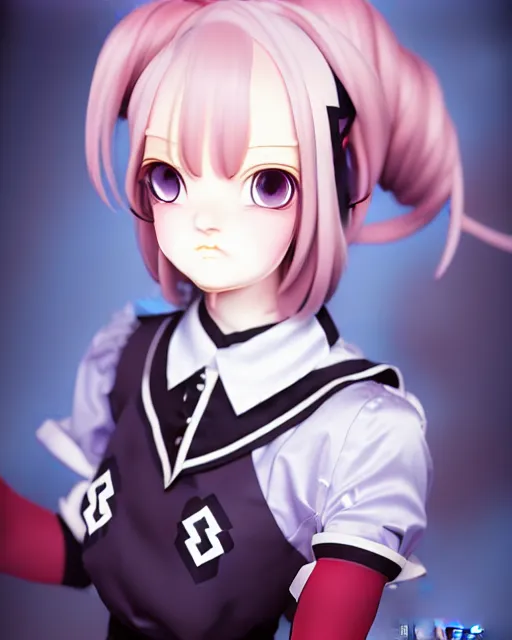 Image similar to an oil painting of baroque cute face character, anime girl, nazi ss secret police maid, soft studio light by rutkowski, makoto sinkai and wlop