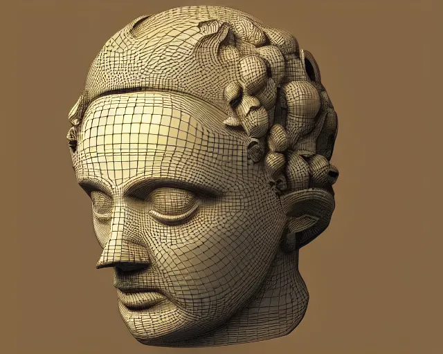 Image similar to 3 d render of a renaissance sculpture head, with neon art, hyper detailed