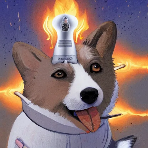 Prompt: a corgi as an eldritch horror, deep in a cave, only the face of the corgi illuminated by a torch, realistic creepy