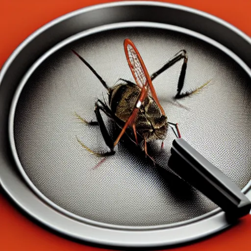 Image similar to mosquito on an ashtray, highly detailed, smooth, sharp focus, illustration, vfx