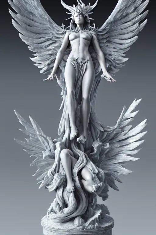 Image similar to archangel lissandra marble and silver statue, by tsuyoshi nagano, illustration, cinematic lighting, hyperdetailed, 8 k, symmetrical, frostbite 3 engine, cryengine, dof, trending on artstation, digital art, crepuscular ray