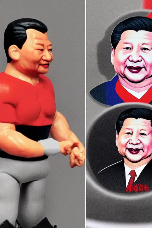 Image similar to detailed illustration, xi jinping as a 1 9 8 0 s wrestling action figure, 习 近 平