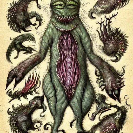 Image similar to bestiary of whimsical uncanny creatures from the depths of the unconscious psyche