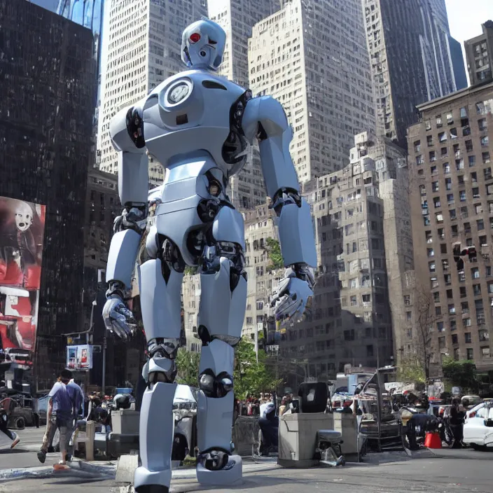 Prompt: Gigantic Joe Biden Robot Cyborg, Attacking NYC