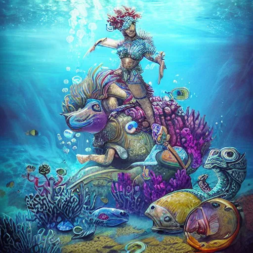 Image similar to underwater scene, d & d style, trending on artstation, colorful, intricate, highly detailed art by aurore folny