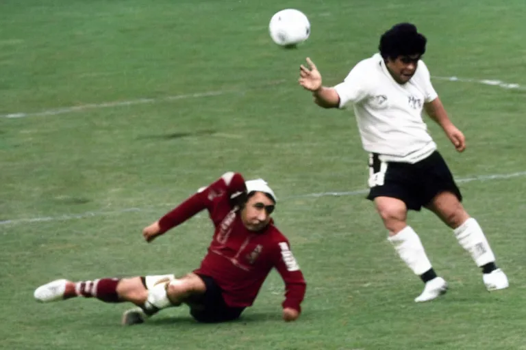 Prompt: diego maradona scoring a goal, the goal keeper is a capybara