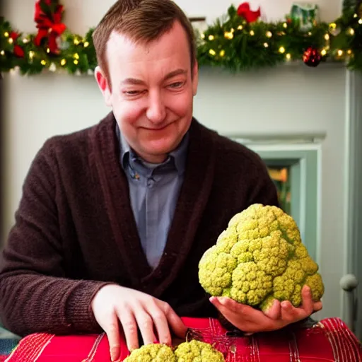 Image similar to David Mitchell admiring traditional christmas cauliflower