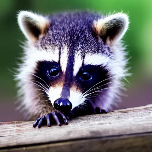 Prompt: a cute baby raccoon playing with a white sneaker shoe, strings undone, highly detailed, award winning, national geographic wildlife photo, bokeh, 5 0 mm f 1. 4, soft lighting