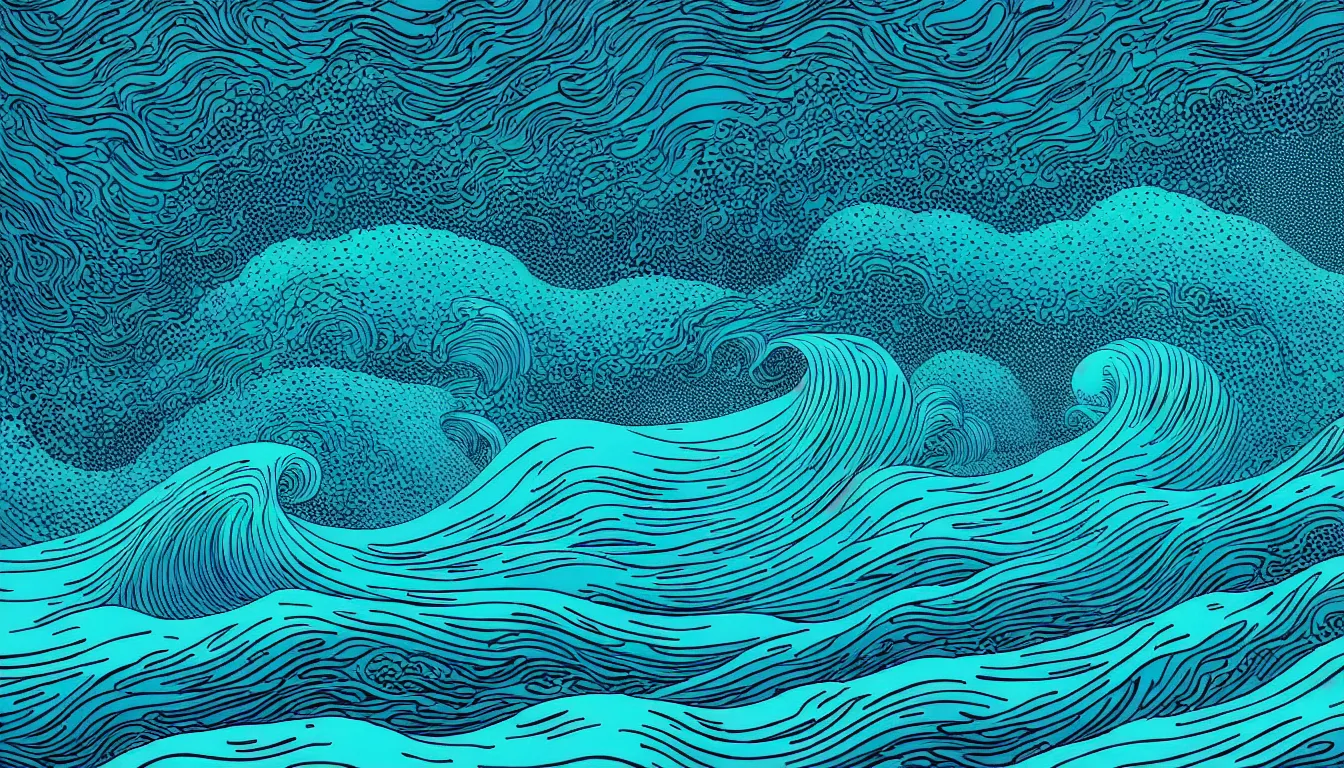 Image similar to minimalist ocean wave by nicolas delort, moebius, victo ngai, josan gonzalez, kilian eng