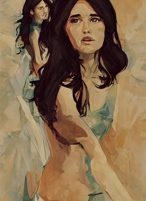 Image similar to detailed artwork by phil noto ; stylized painting of young jennifer connelly ; gal gadot ; eva green ; young jennifer connelly from the rocketeer ; brush texture ; asymmetric composition ; paint texture ; trending on artstation ; gallery painting by phil noto, comic style