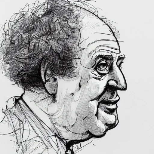 Image similar to a realistic yet scraggly portrait sketch of the side profile of a stern and sophisticated larry fine, trending on artstation, intricate details, in the style of frank auerbach, in the style of sergio aragones, in the style of martin ansin, in the style of david aja, in the style of mattias adolfsson