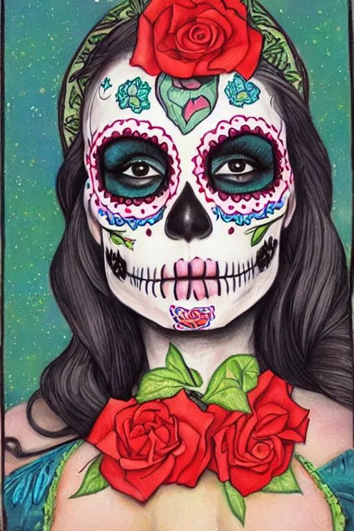 Image similar to Illustration of a sugar skull day of the dead girl, art by Kenne Gregoire