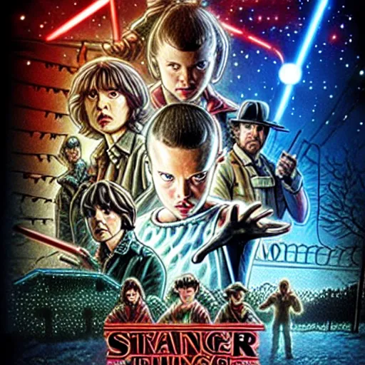 Image similar to stranger things but its star wars poster from the 1 9 8 0 s