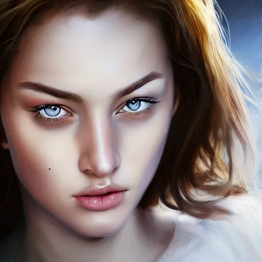 Prompt: digital painting by annie ralli, artgem, fullshot, color painting, hyperrealistic, concept art, oil painting, masterpiece, concept art, trending on deviantart, realistic and detailed face, highly detailed, high quality, 8 k, soft lighting, fancy colors, fantasy, cinematic, high coherence