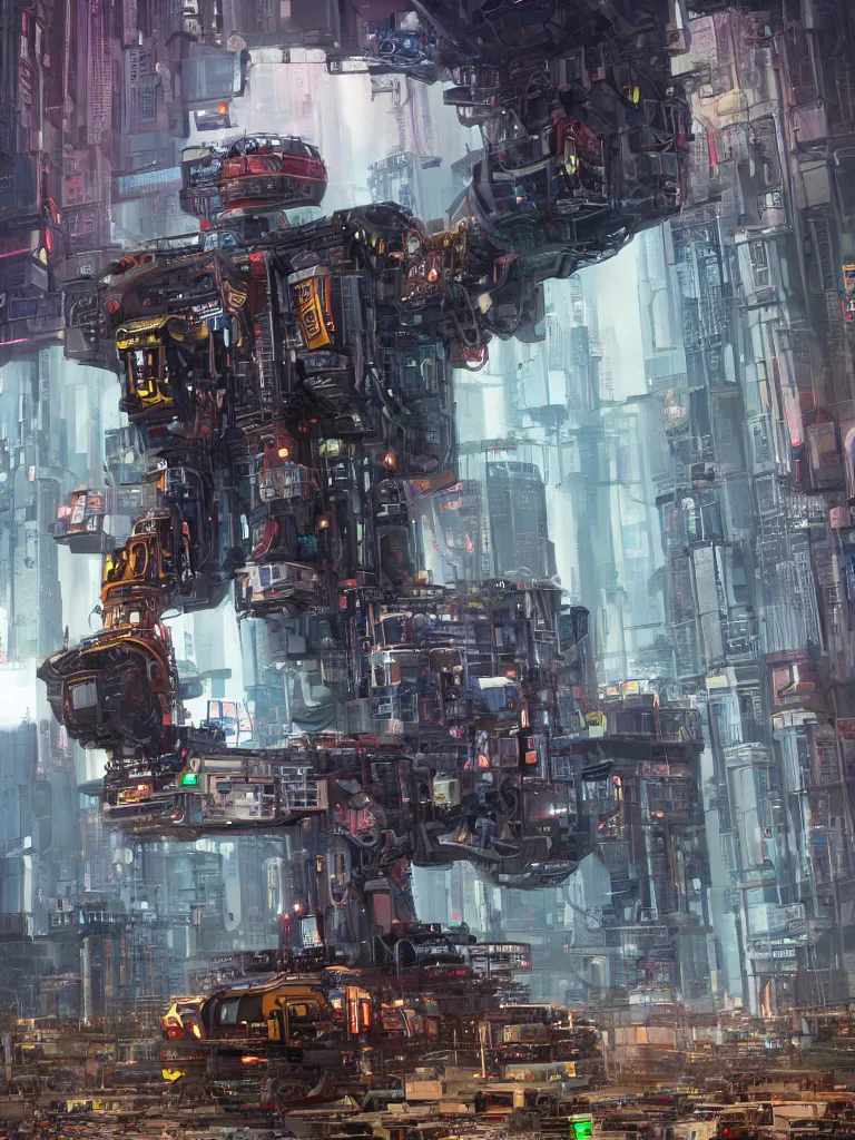 Image similar to giant builder robot in a hall of cyberpunk megacomplex