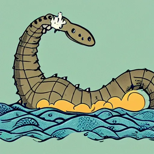 Prompt: A cute digital sticker of the Loch Ness Monster in the style of Ukiyo-e