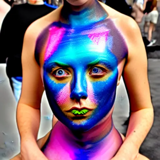Image similar to iridescent bodypaint on a swashbuckling space pirate