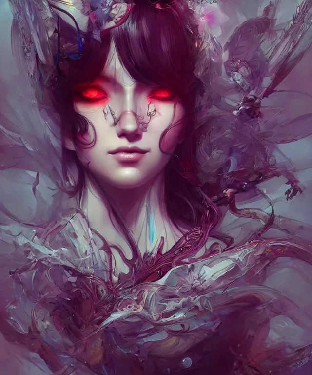 Image similar to a beautiful dream muse trapped in a nightmare, by android jones and guweiz and ross tran and ilya kuvshinov, trending on artstation