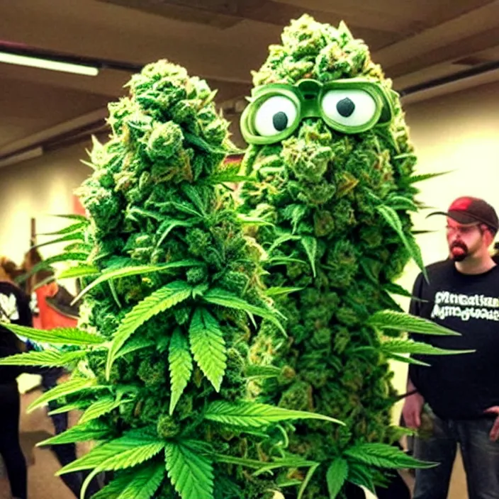 Prompt: giant angry anthropomorphic angry marijuana plant