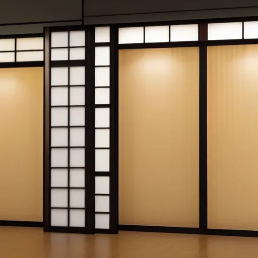 Image similar to still photo of a japanese hallway with sliding doors, highly detailed, photorealistic portrait, bright studio setting, studio lighting, crisp quality and light reflections, unreal engine 5 quality render