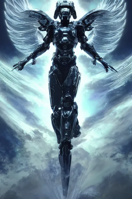 Prompt: portrait of master chief as a one winged angel with a halo behind her, catholic religious art, ornate fractal cloud, sacred, nebula, halo, strong, seductive, imposing, biomechanical, biblical, by moebius and greg rutkowski and artgerm, octane render, trending on artstation