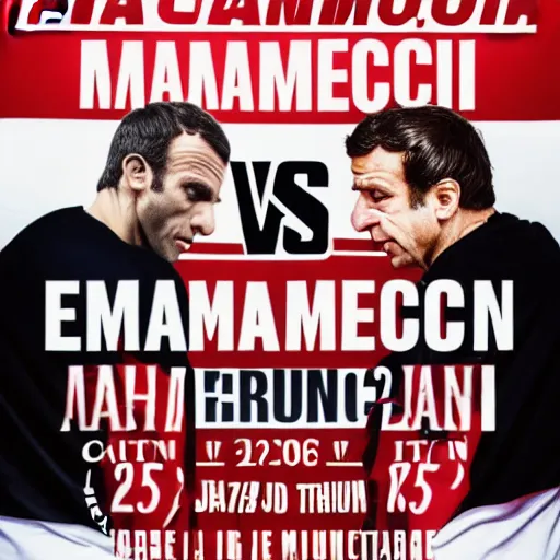 Prompt: poster of emmanuel macron vs jean luc melenchon mma fight