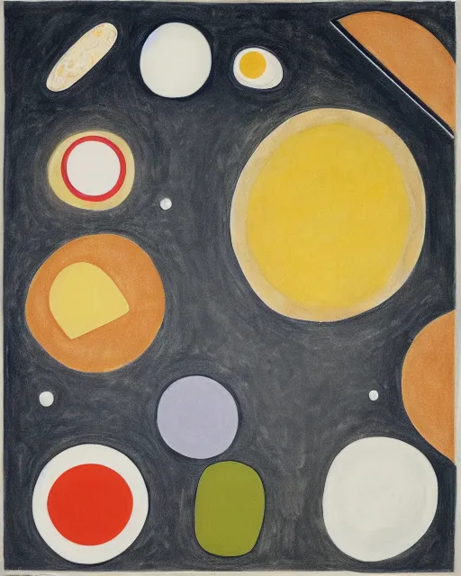 Prompt: the ingredients of a cheeseburger, geometric abstract art in the style of Hilma af Klint —mp —mp