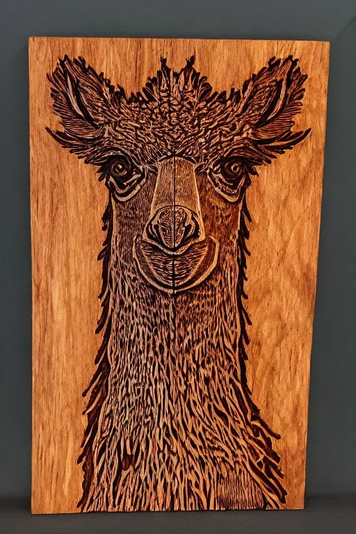 Image similar to fractal wood burning lichtenberg figure llama portrait