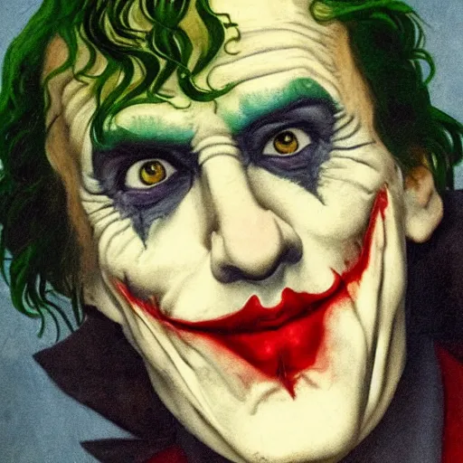 Prompt: the Joker, aristocratic, surrealist renaissance painting