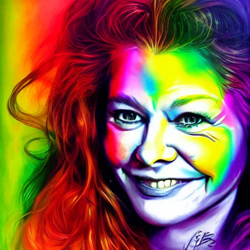 Prompt: portrait of janice joplin at age 2 7 in psychedelic colors, painted by artgerm