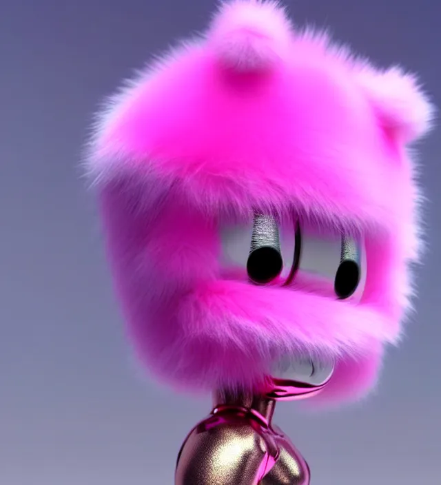 Prompt: high quality 3 d render hyperrealistic very cute small pink robot, plush mascot, short spiky dense fluffy smooth hair, photo from the side, pink fluffy fur, 1 5 0 mm, beautiful natural soft light, rim light, smooth background, artstation, ultra detailed, elegant, ultra detailed, metallic armor, octane render