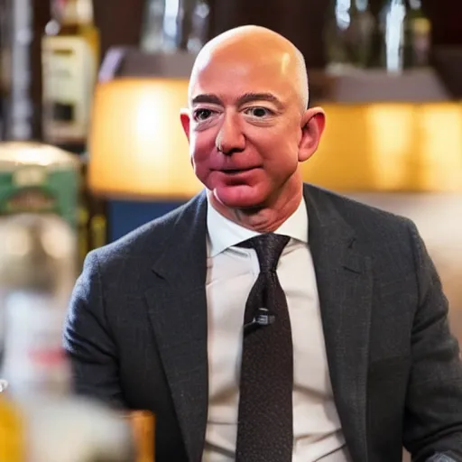 Image similar to jeff bezos in eastenders sitting at the bar