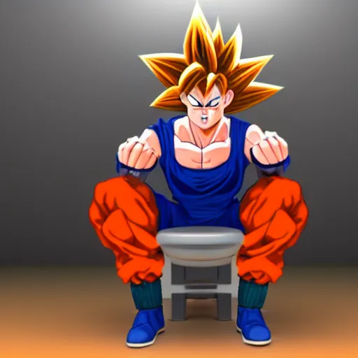 Prompt: 3 d render of goku sitting on the toilet