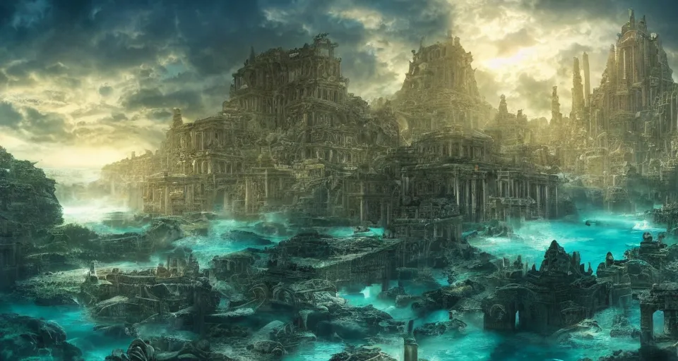 Prompt: a magnificent photo of the lost city of Atlantis, underwater, landscape, buildings, epic lighting, hyper detailed, 4K