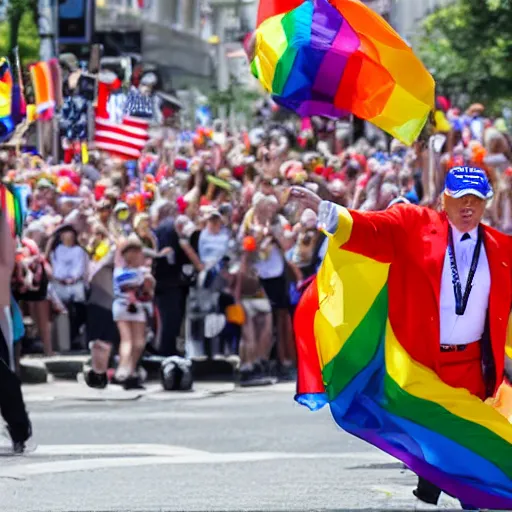 Prompt: donald trump in a gay pride parade,