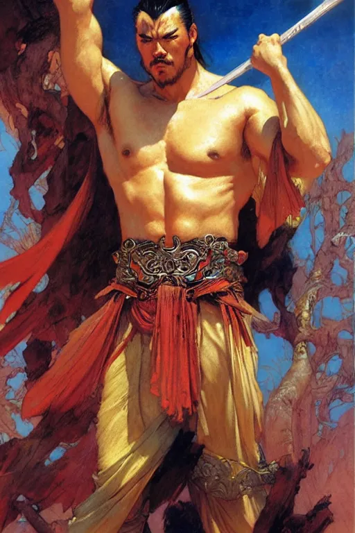 Prompt: wuxia, beefy male, character design, colorful, painting by gaston bussiere, craig mullins, j. c. leyendecker, tom of finland