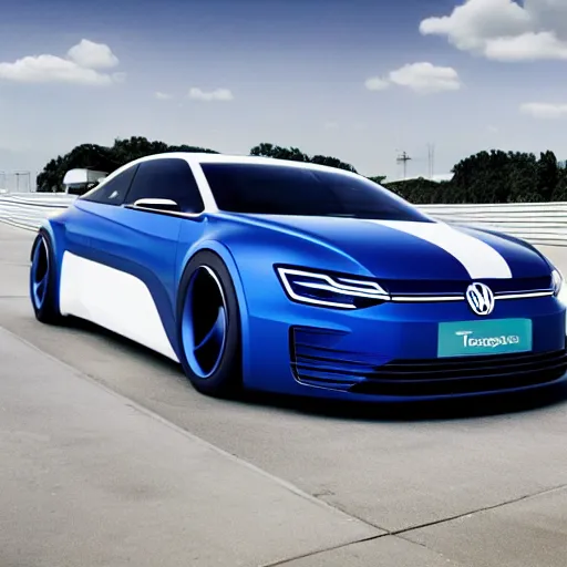 Prompt: a volkswagen concept car made for trackdays in a showroom