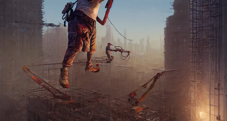 Image similar to highly detailed portrait construction worker zombie in gta v, building construction site, stephen bliss, unreal engine, fantasy art by greg rutkowski, loish, rhads, ferdinand knab, makoto shinkai and lois van baarle, ilya kuvshinov, rossdraws, tom bagshaw, global illumination, radiant light, detailed and intricate environment