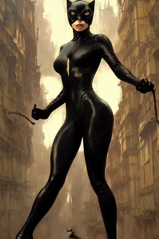 Image similar to aeon flux as cat woman picture by Greg Rutkowski, dynamic pose, matte painting, intricate, fantasy concept art, elegant, by Stanley Artgerm Lau, WLOP, golden ratio, thomas kindkade, alphonse mucha, loish, Peter chung, norman Rockwell,