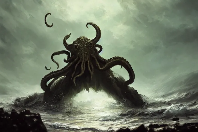 Image similar to cthulhu rising from the sea, digital art, magic the gathering, mtg, by greg rutkowski, trending on artstation