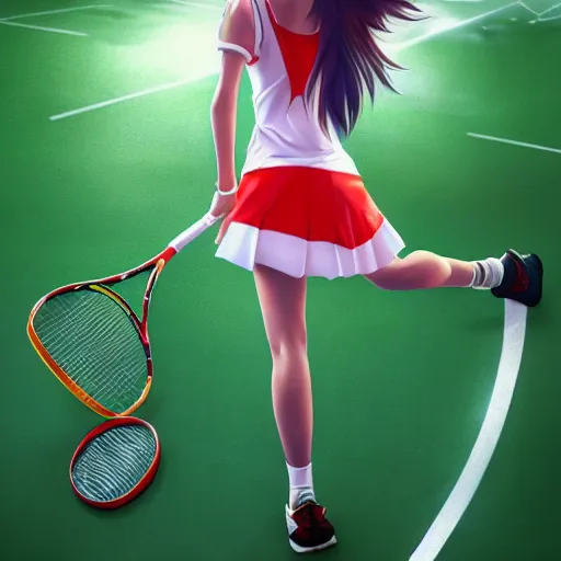 Prompt: !dream breathtaking detailed painting of a yuuki asuna sitting on a tennis field in tennis uniform, Atari game cover art by Hsiao-Ron Cheng, James jean, Miho Hirano, Hayao Miyazaki, extremely moody lighting, hyperrealistic, octane render, RPG portrait, ambient light, dynamic lighting