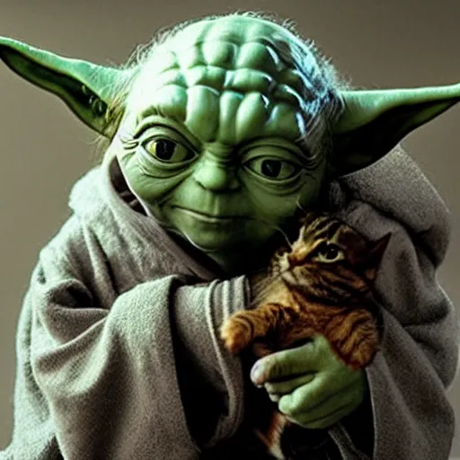 Image similar to Jedi master yoda playing with a kitten