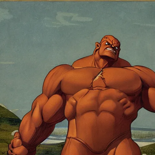 Image similar to hulk, juggernaut from x - men fighting, by richard dadd