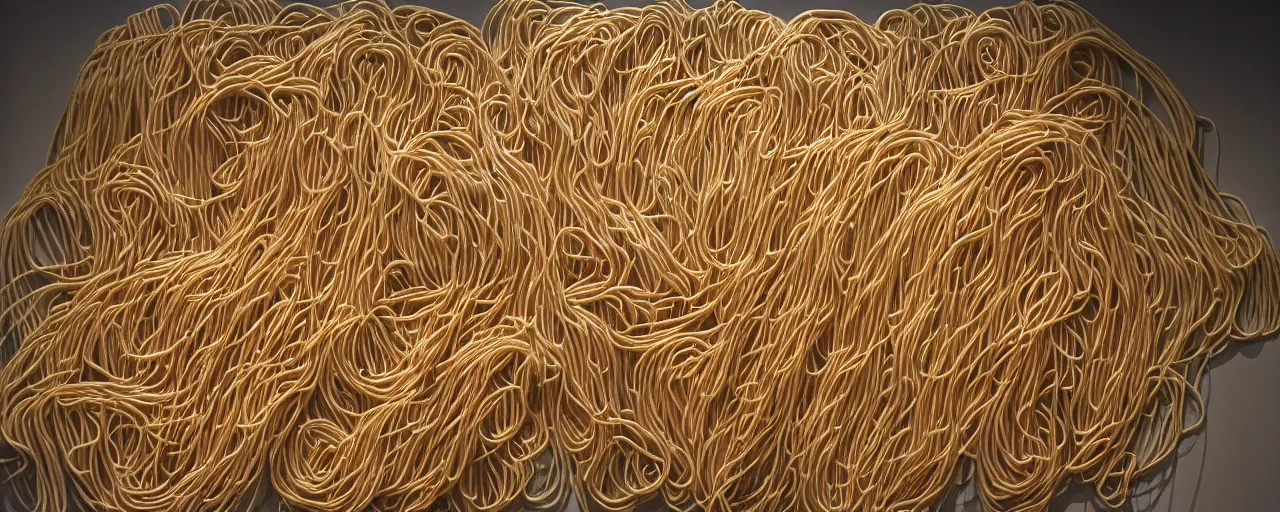 Image similar to famous sculpture made of spaghetti in ny museum of modern art, in the style of louise bourgeois, kodachrome film, retro