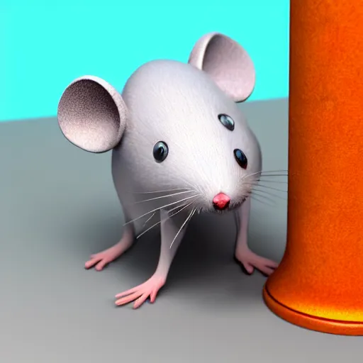 Image similar to a mechanically enhanced mouse looking for cheese, digital art, 3 d render, blender,