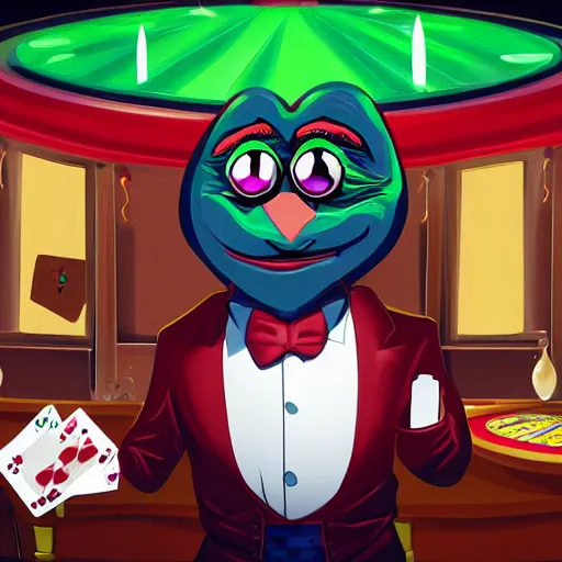 Prompt: pepe as casino dealer, gambling, casino, detailed, artstation