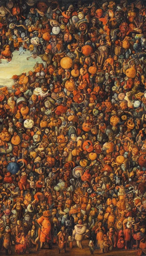 Image similar to Johfra bosschart painting of a bunch of people floating in the sky